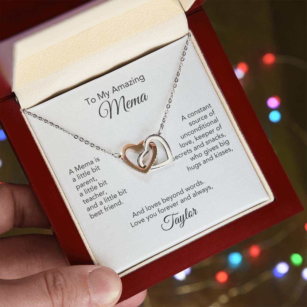 Heartfelt Connections: Interlocking Hearts Necklace Gift for Mema - Timeless Love!