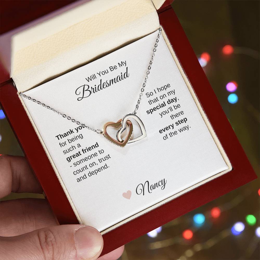 Will You Be My Bridesmaid Proposal Gift Gold Interlocking Hearts Necklace