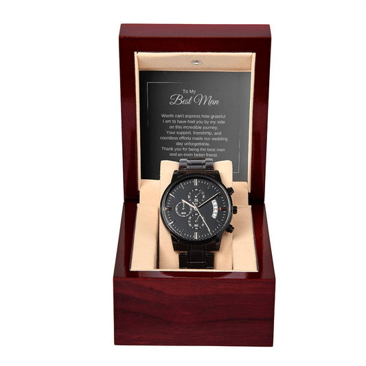 Best Man Gift, Best Man Present Ideas, Presents for Best Man and Groomsmen, Black Chronograph Watch