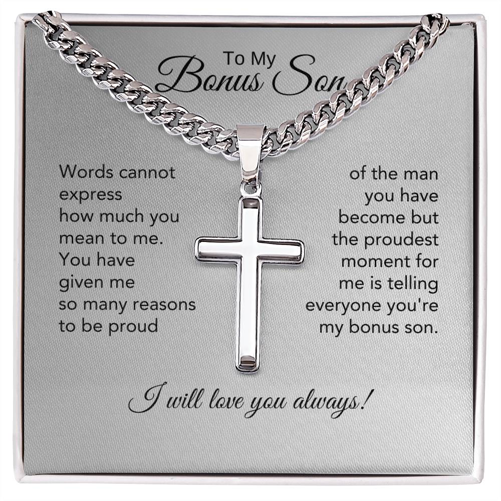 Bonus Son Gifts for Stepson Gift for Step Son Gifts Cuban Chain with Cross - MKT Custom Jewelry