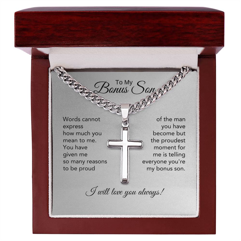 Bonus Son Gifts for Stepson Gift for Step Son Gifts Cuban Chain with Cross - MKT Custom Jewelry