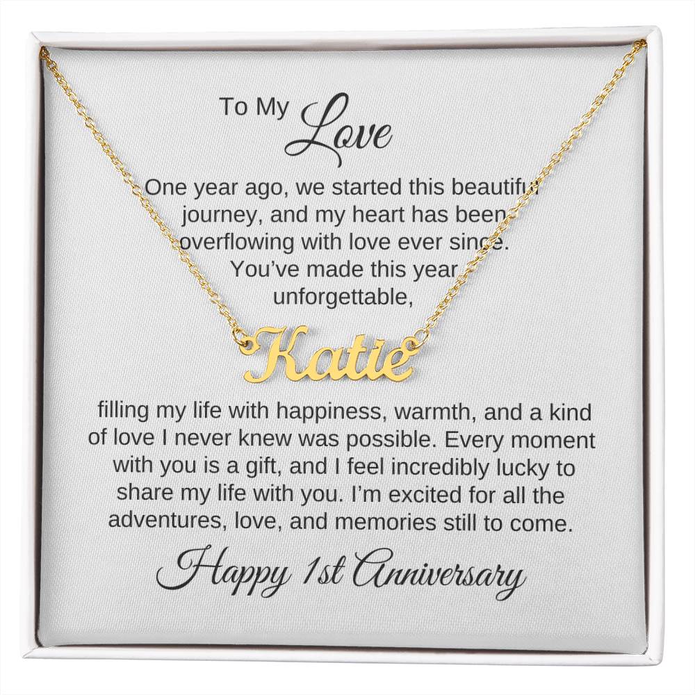 One Year Anniversary Gift for Her One Year Anniversary, Custom Name Necklace