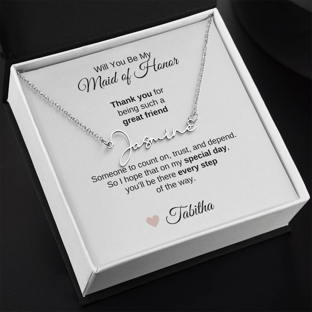 Will You Be My Maid of Honor Proposal Gift Script Name Necklace