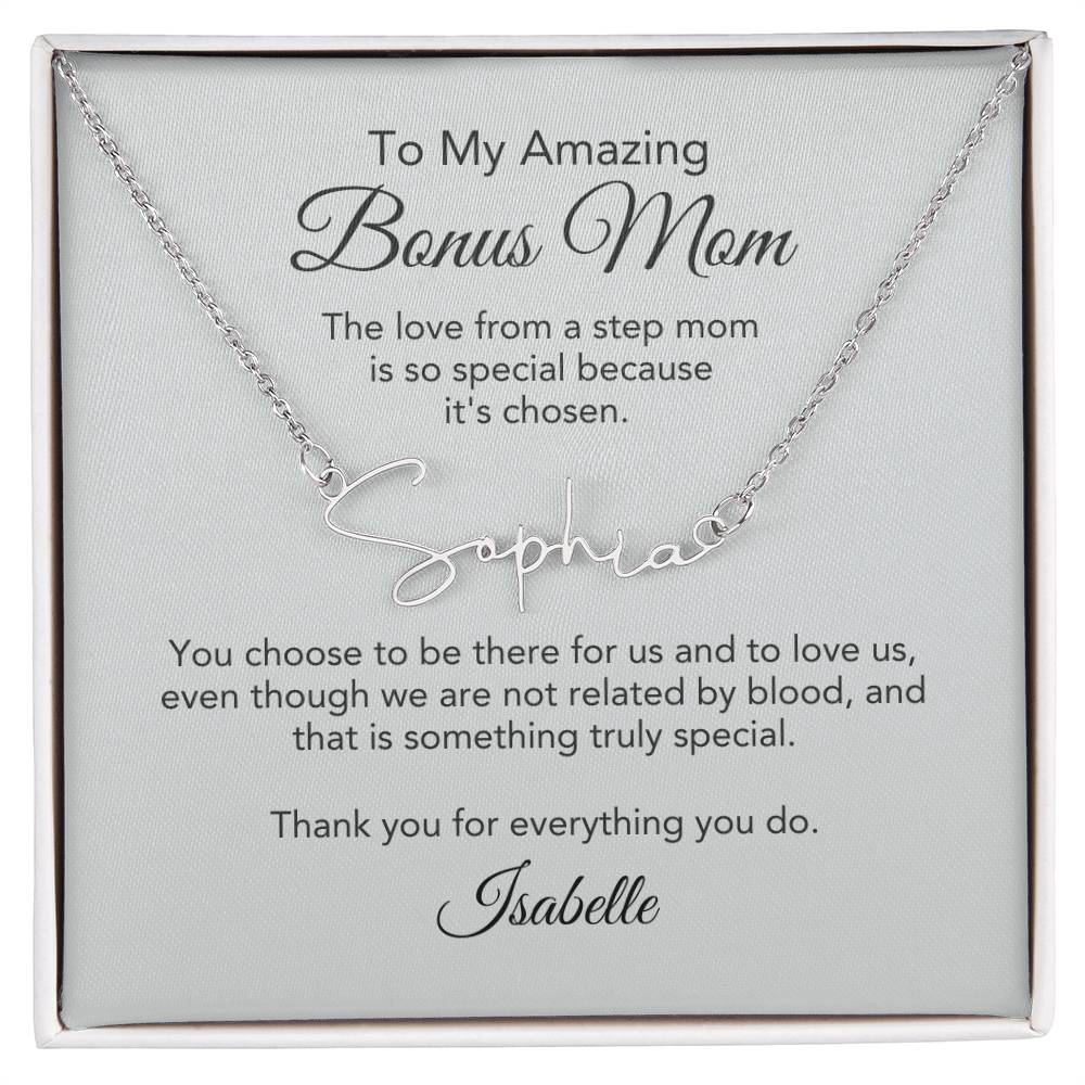 Bonus Mom Gifts for Step Mom Script Custom Name Necklace - MKT Custom Jewelry