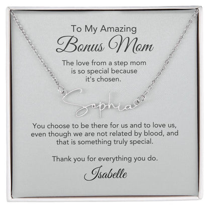 Bonus Mom Gifts for Step Mom Script Custom Name Necklace - MKT Custom Jewelry