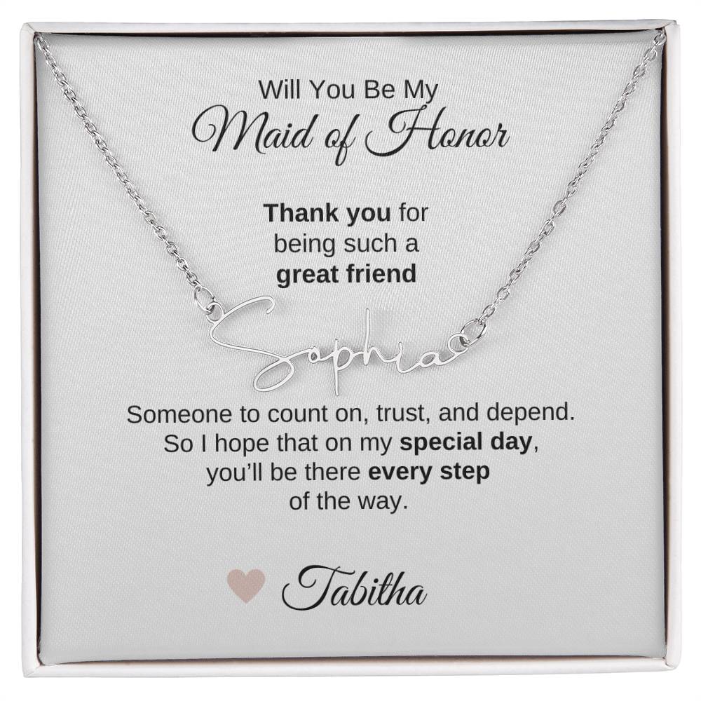 Will You Be My Maid of Honor Proposal Gift Script Name Necklace