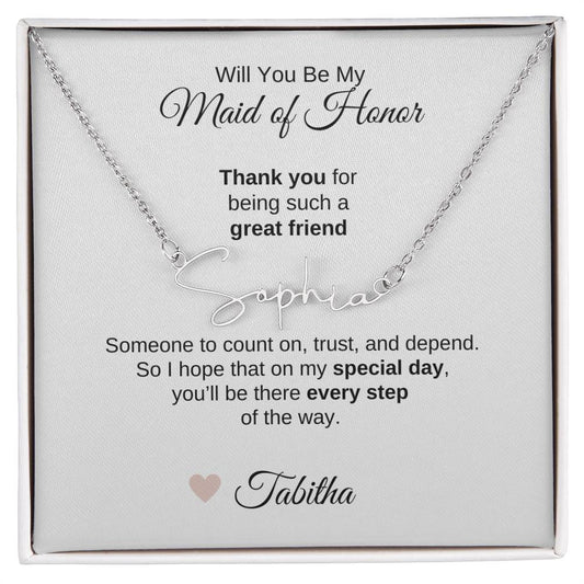 Will You Be My Maid of Honor Proposal Gift Script Name Necklace