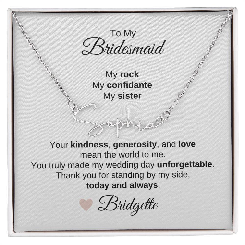 Bridesmaids Wedding Day Gifts Bridal Party Gifts Script Name Necklace