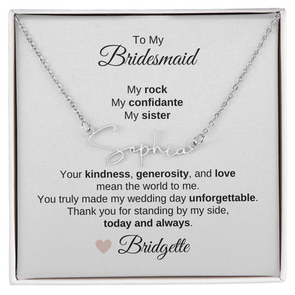 Bridesmaids Wedding Day Gifts Bridal Party Gifts Script Name Necklace