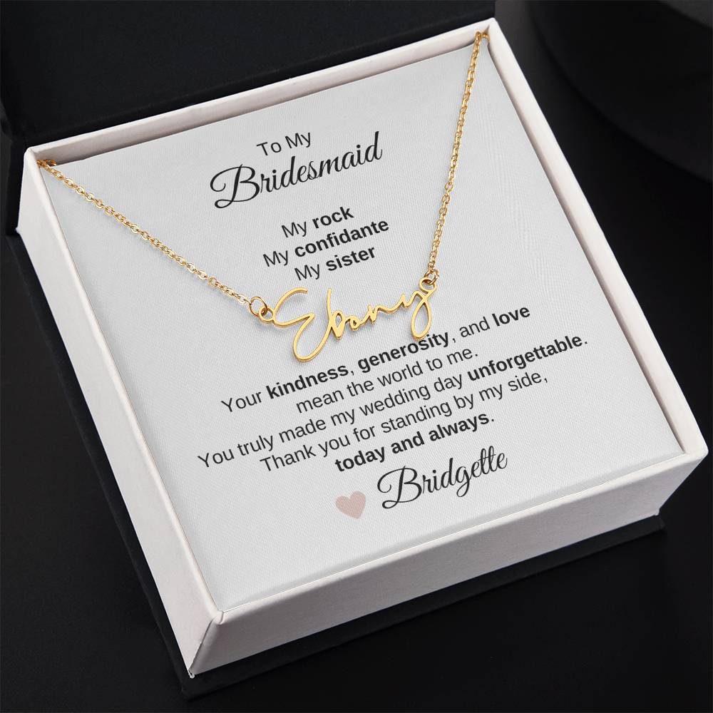 Bridesmaids Wedding Day Gifts Bridal Party Gifts Script Name Necklace