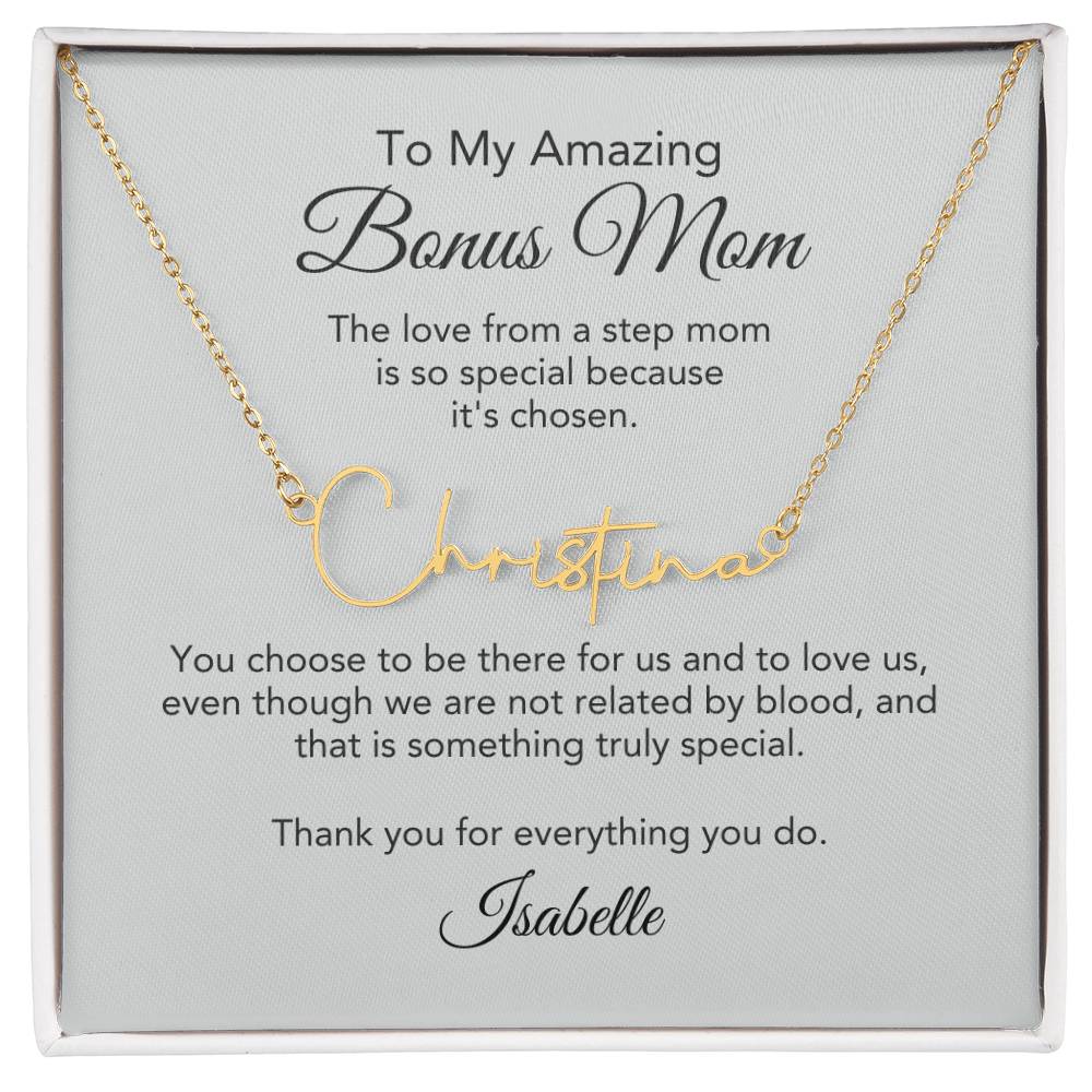 Bonus Mom Gifts for Step Mom Script Custom Name Necklace - MKT Custom Jewelry