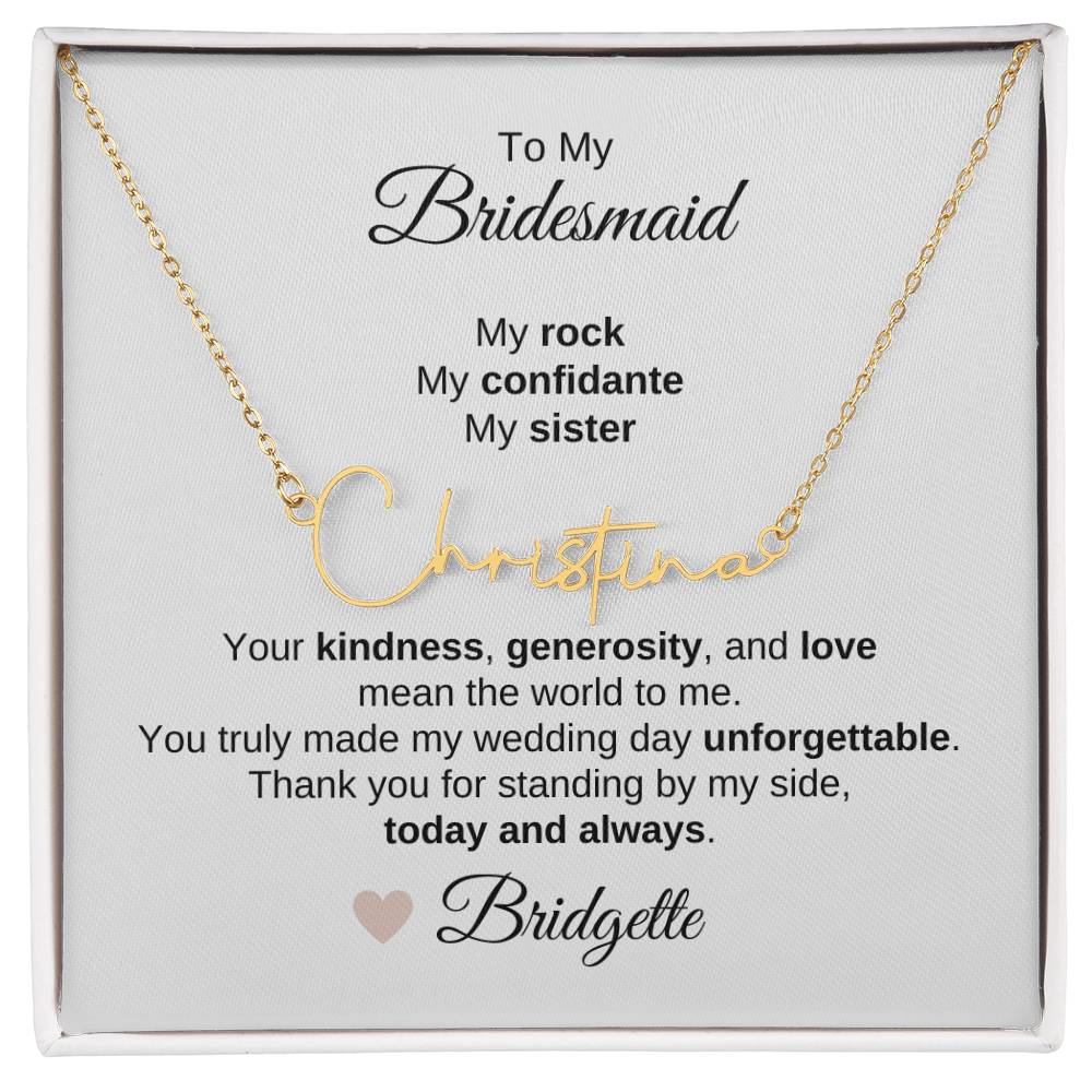 Bridesmaids Wedding Day Gifts Bridal Party Gifts Script Name Necklace