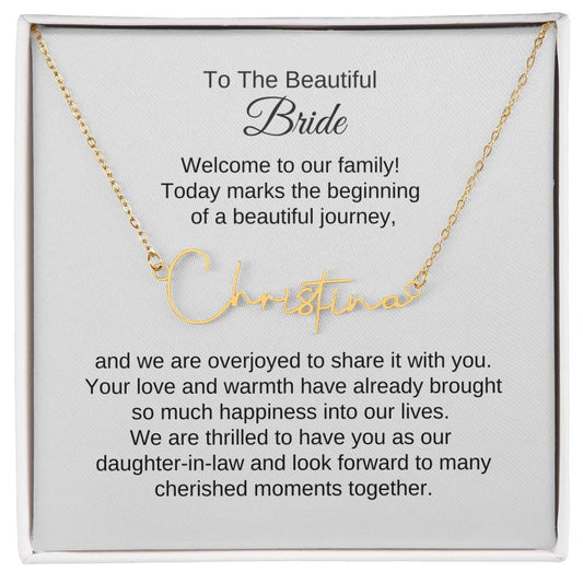 Daughter In Law Gift For Wedding, Script Name Necklace, Wedding Gift Daughter-In-Law