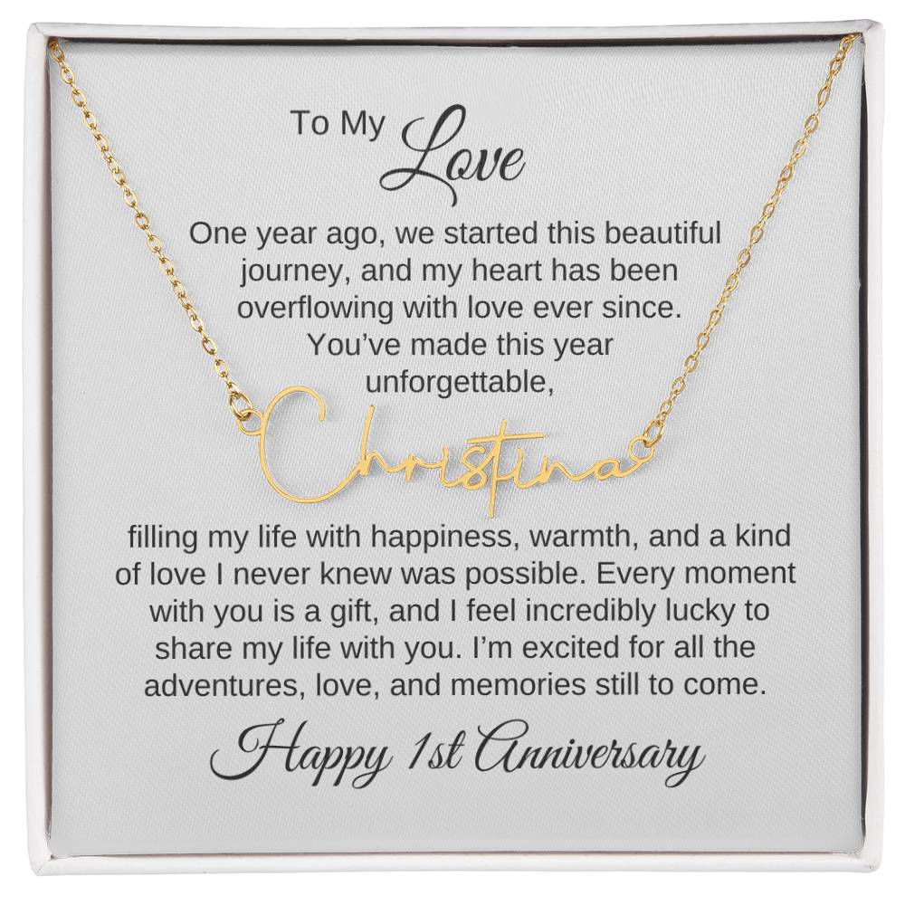 One Year Anniversary Gift for Her One Year Anniversary, Script Name Necklace