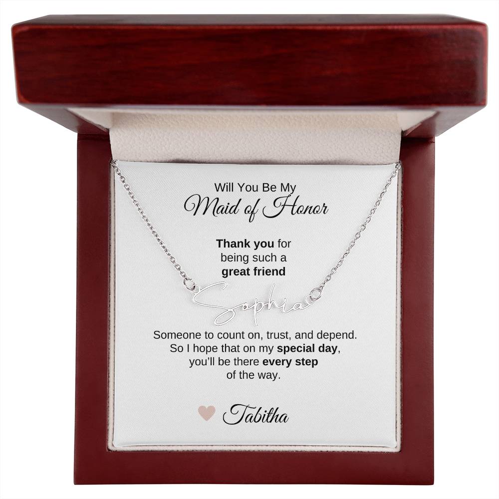 Will You Be My Maid of Honor Proposal Gift Script Name Necklace