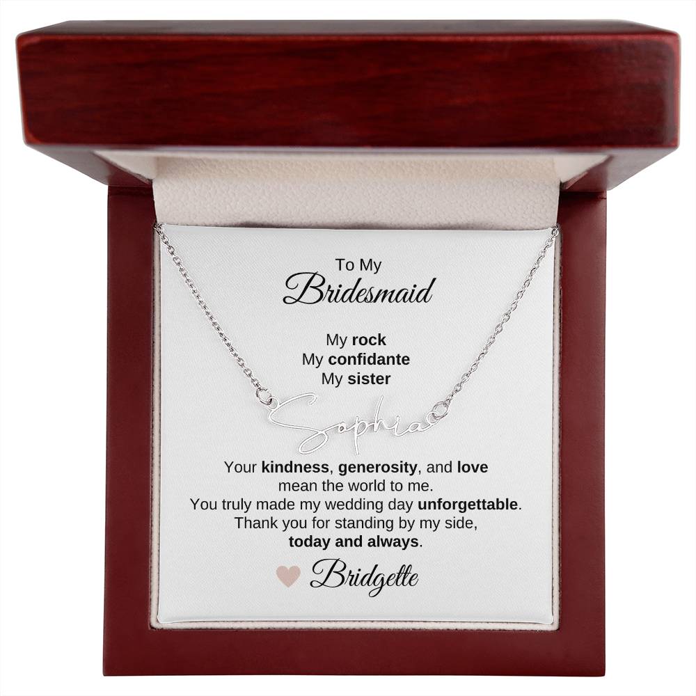 Bridesmaids Wedding Day Gifts Bridal Party Gifts Script Name Necklace