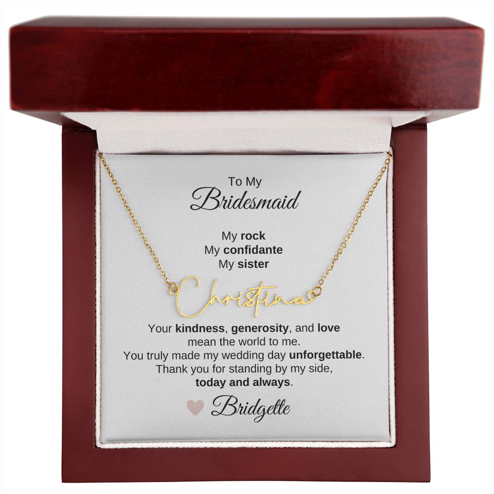 Bridesmaids Wedding Day Gifts Bridal Party Gifts Script Name Necklace