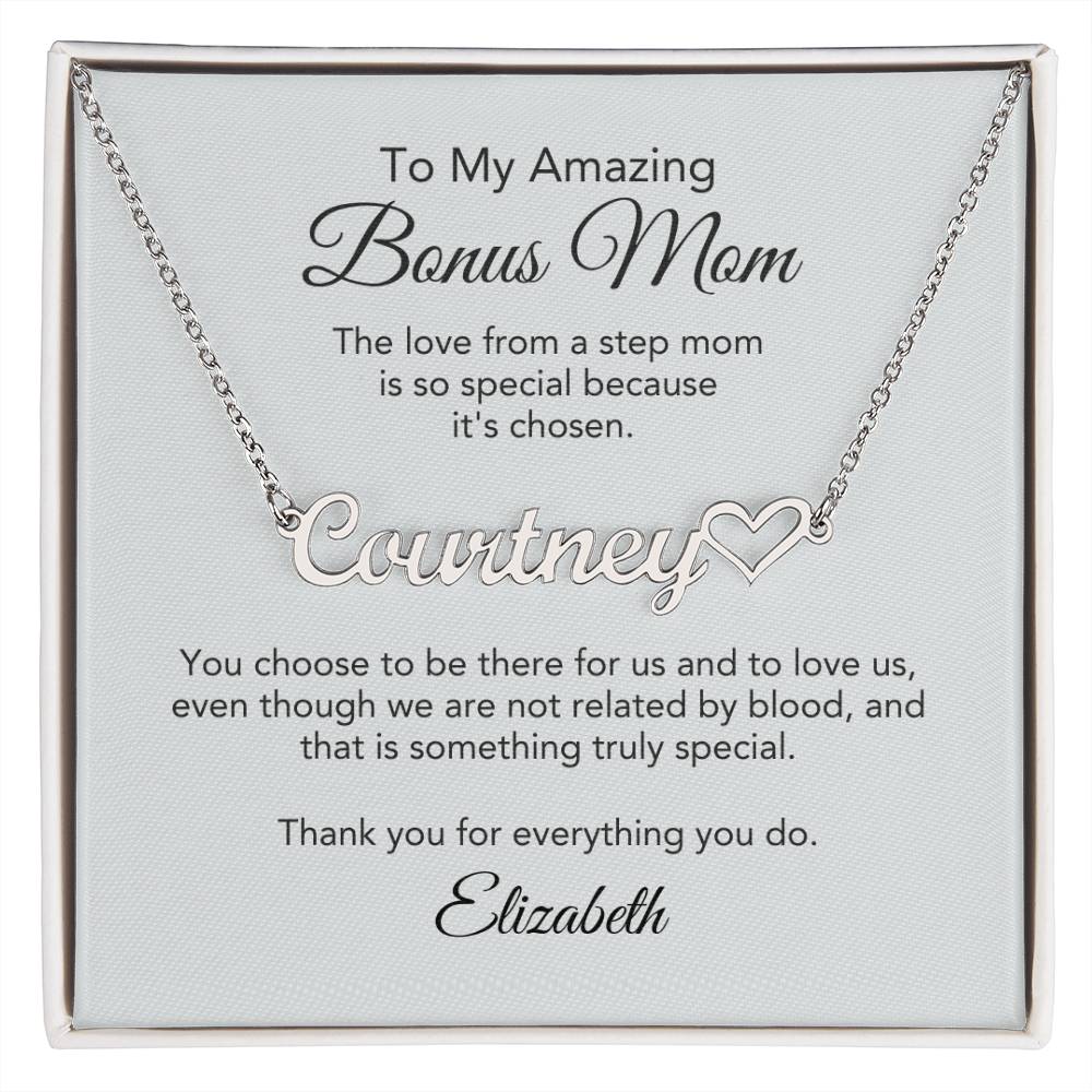 Bonus Mom Gifts for Step Mom Custom Name Heart Necklace - MKT Custom Jewelry