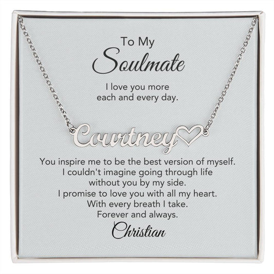 Soulmate Gift for Her Custom Name Heart Necklace Girlfriend Gift Necklace for Wife