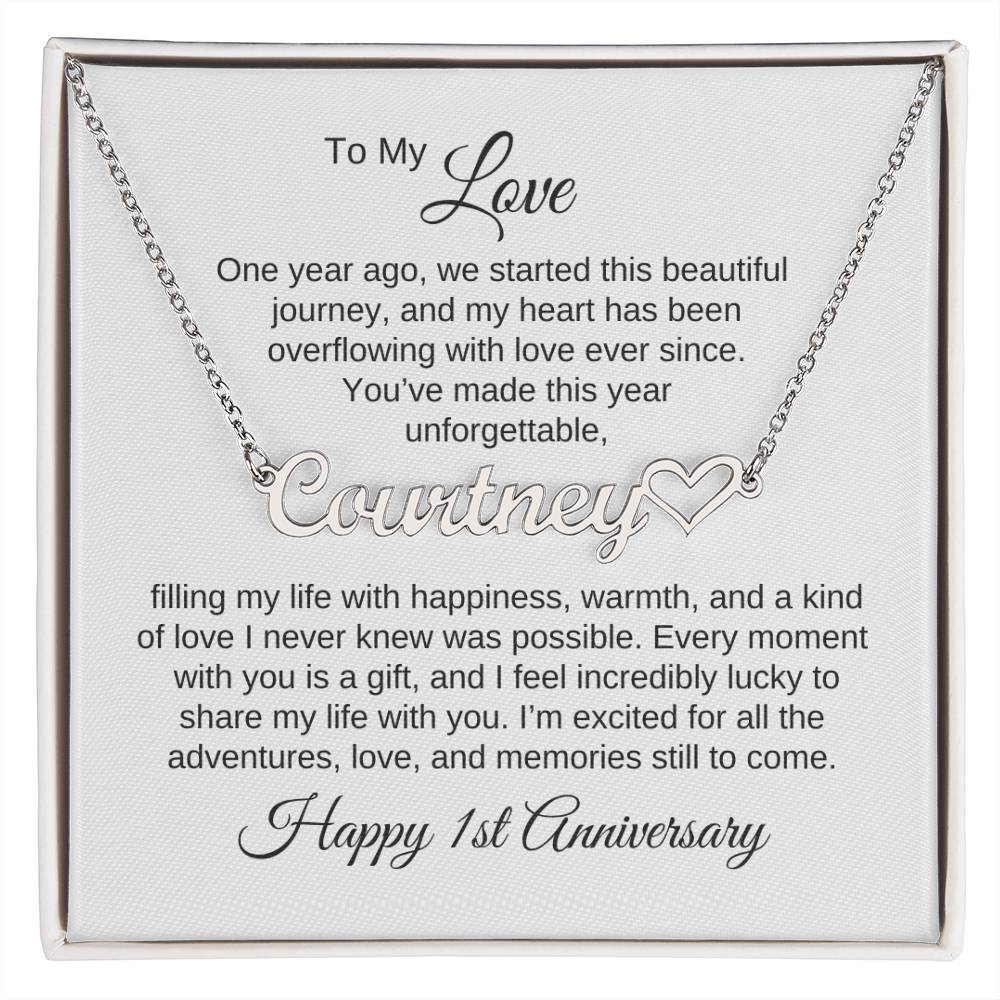 One Year Anniversary Gift for Her One Year Anniversary, Heart Name Necklace