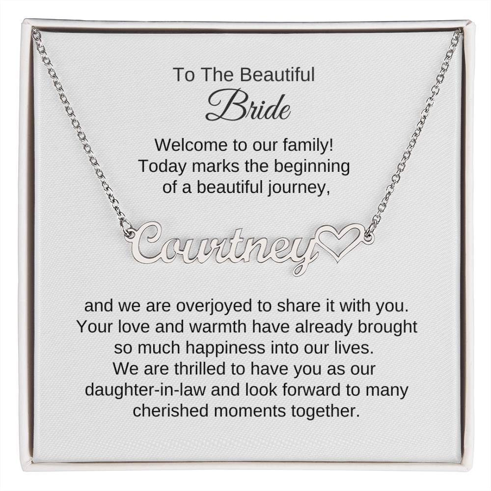 Daughter In Law Gift For Wedding, Heart Name Necklace, Wedding Gift Daughter-In-Law