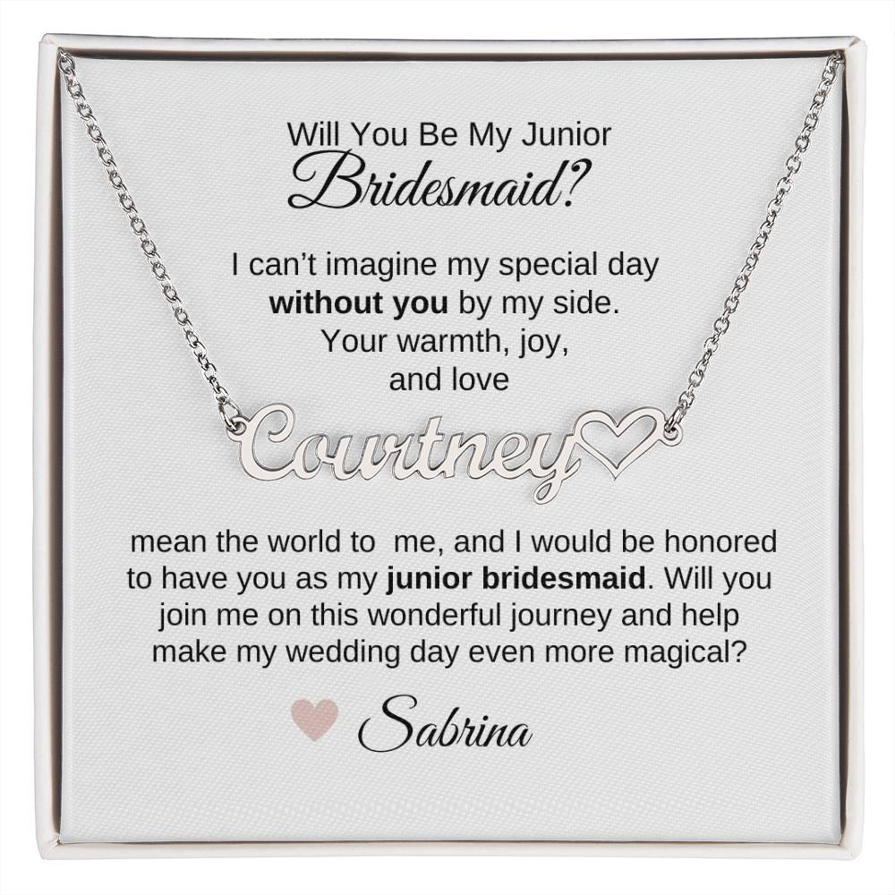 Junior Bridesmaid Proposal Gift, Heart Name Necklace, Jr Bridesmaid Gift