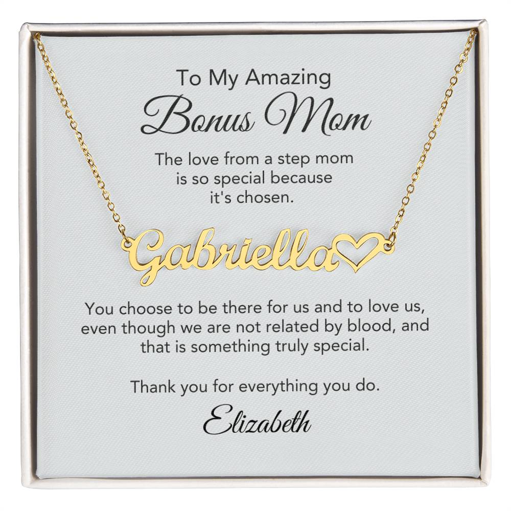 Bonus Mom Gifts for Step Mom Custom Name Heart Necklace - MKT Custom Jewelry