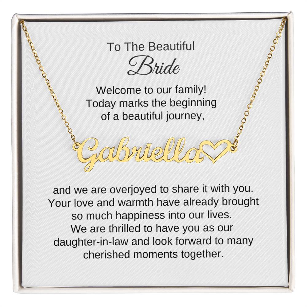 Daughter In Law Gift For Wedding, Heart Name Necklace, Wedding Gift Daughter-In-Law