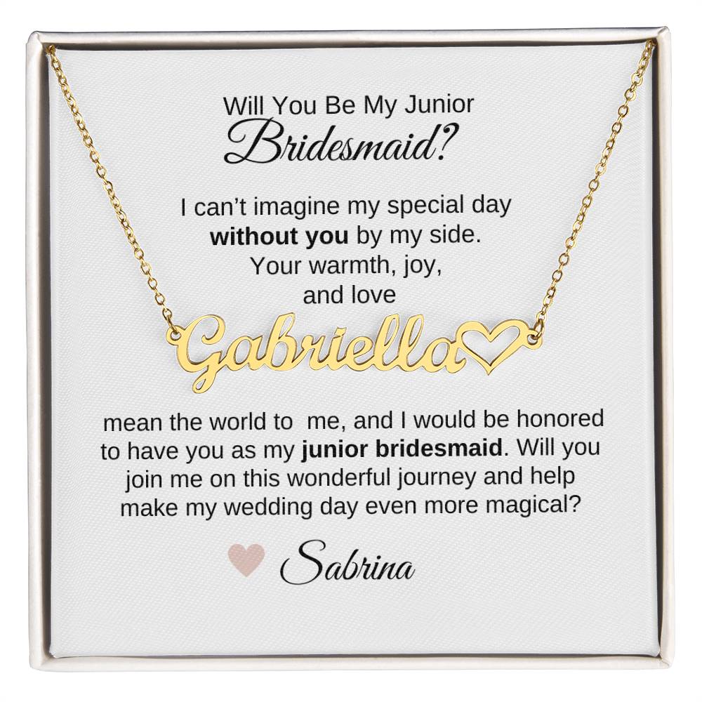 Junior Bridesmaid Proposal Gift, Heart Name Necklace, Jr Bridesmaid Gift