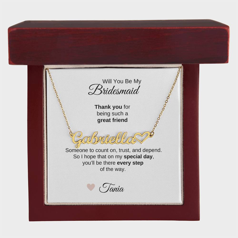 Will You Be My Bridesmaid Proposal Gift Custom Name Heart Necklace