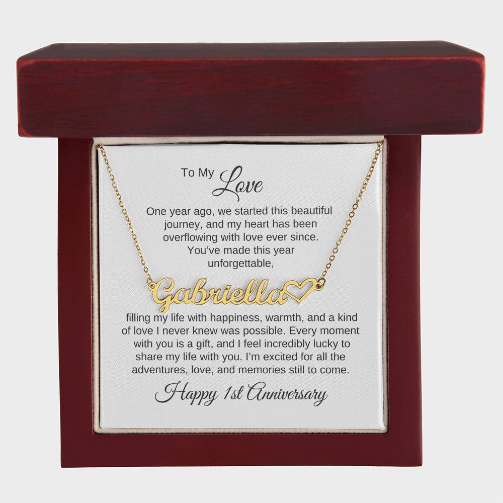 One Year Anniversary Gift for Her One Year Anniversary, Heart Name Necklace