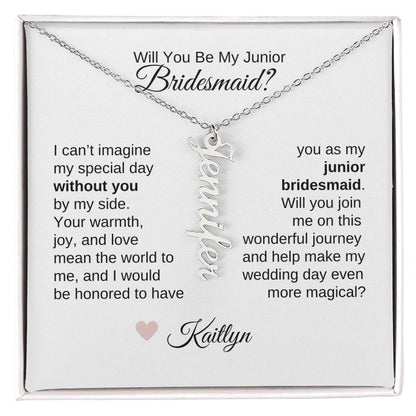 Junior Bridesmaid Proposal Gift, Vertical Name Necklace, Jr Bridesmaid Gift