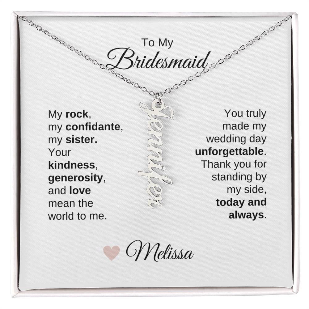 Bridesmaids Wedding Day Gifts Bridal Party Gifts Custom Name Vertical Necklace