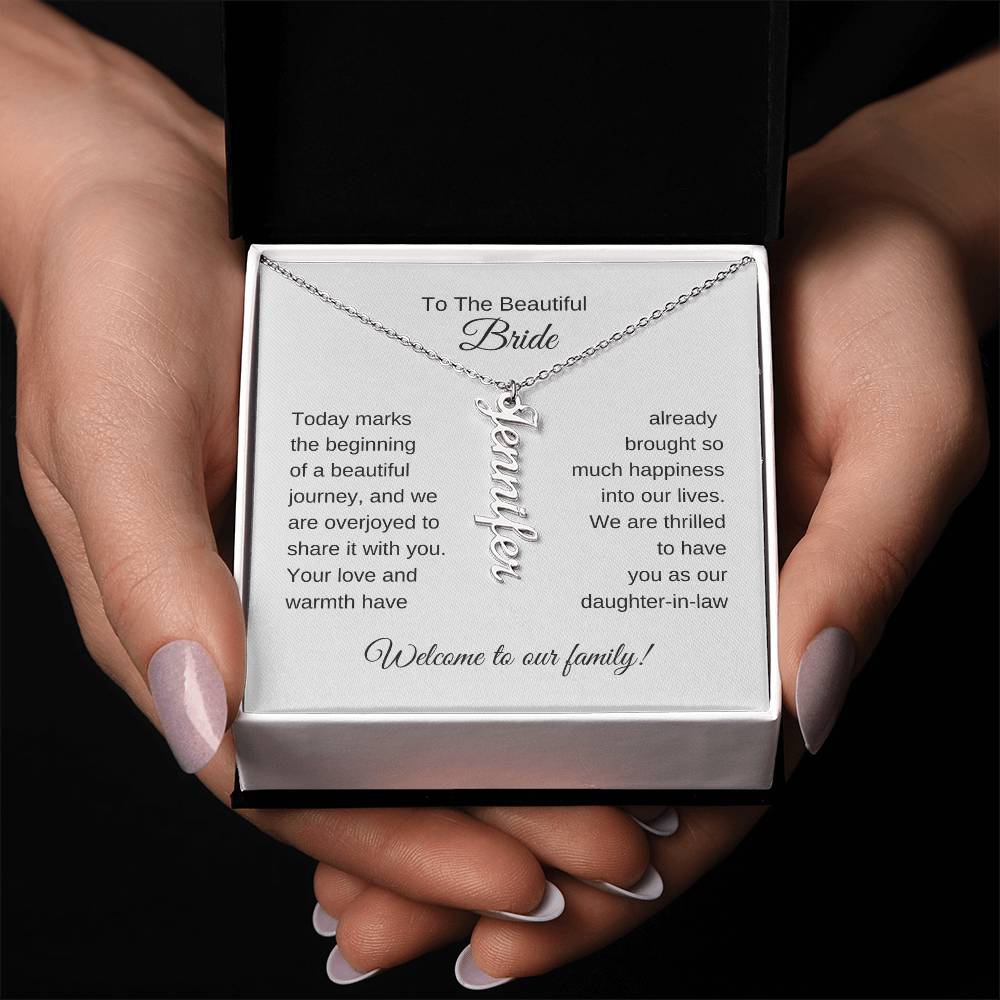 Daughter In Law Gift For Wedding, Dangle Name Necklace, Wedding Gift Daughter-In-Law