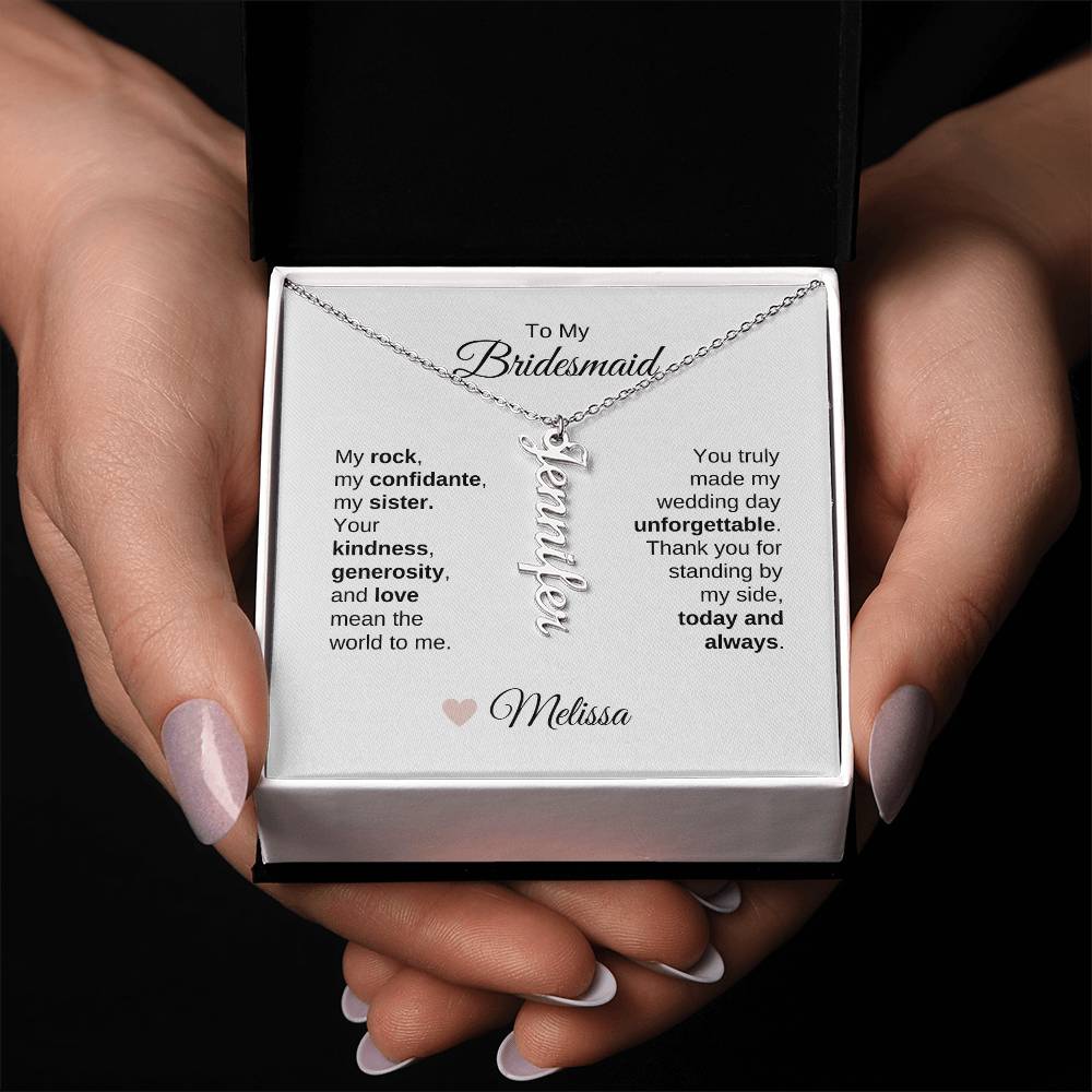 Bridesmaids Wedding Day Gifts Bridal Party Gifts Custom Name Vertical Necklace