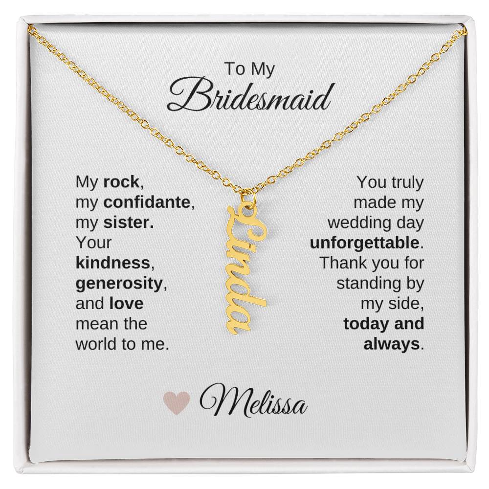 Bridesmaids Wedding Day Gifts Bridal Party Gifts Custom Name Vertical Necklace