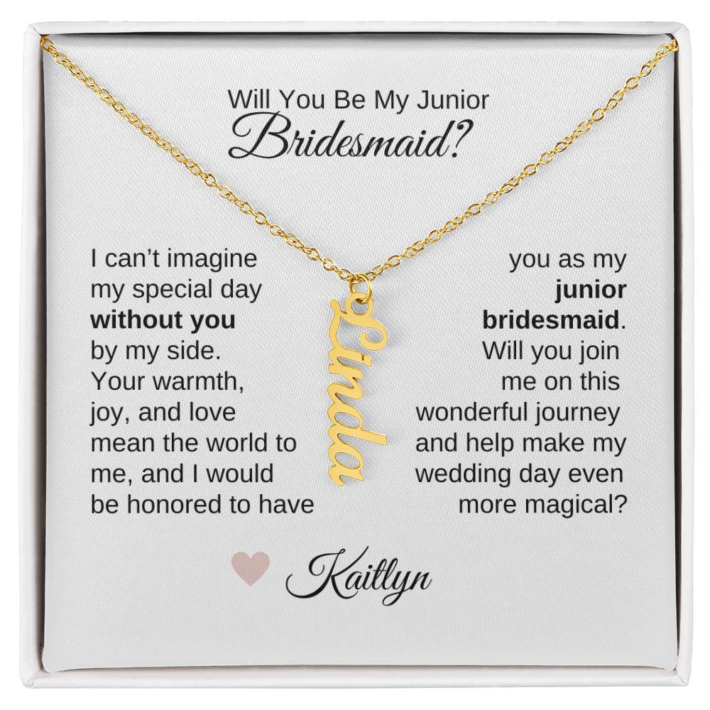 Junior Bridesmaid Proposal Gift, Vertical Name Necklace, Jr Bridesmaid Gift