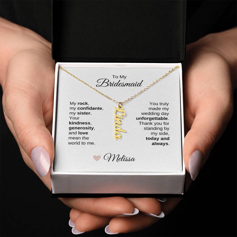 Bridesmaids Wedding Day Gifts Bridal Party Gifts Custom Name Vertical Necklace