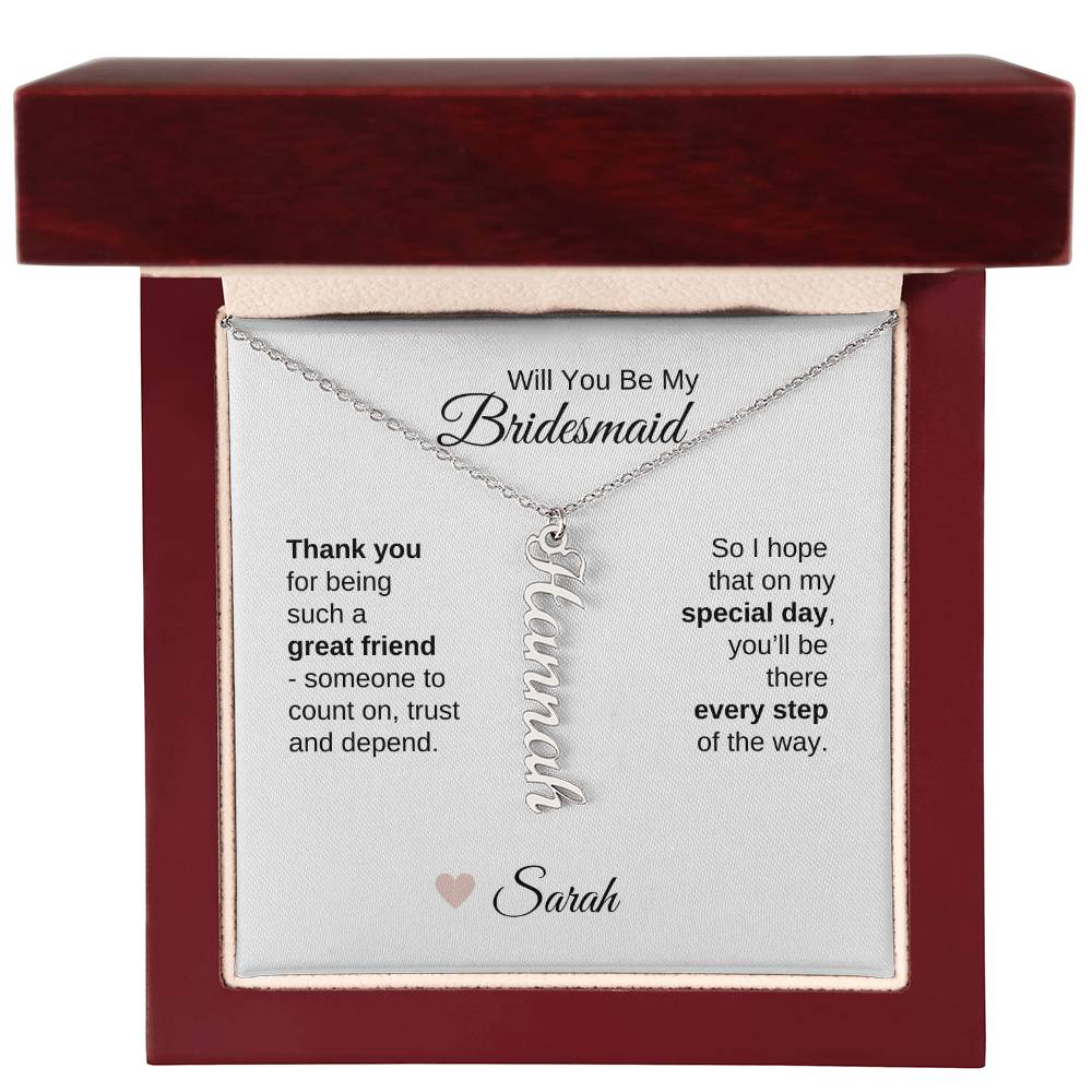 Will You Be My Bridesmaid Proposal Gift Vertical Custom Name Necklace