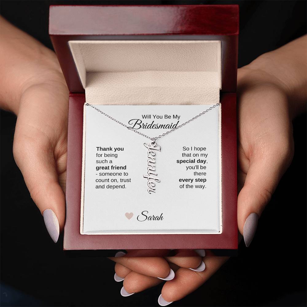 Will You Be My Bridesmaid Proposal Gift Vertical Custom Name Necklace