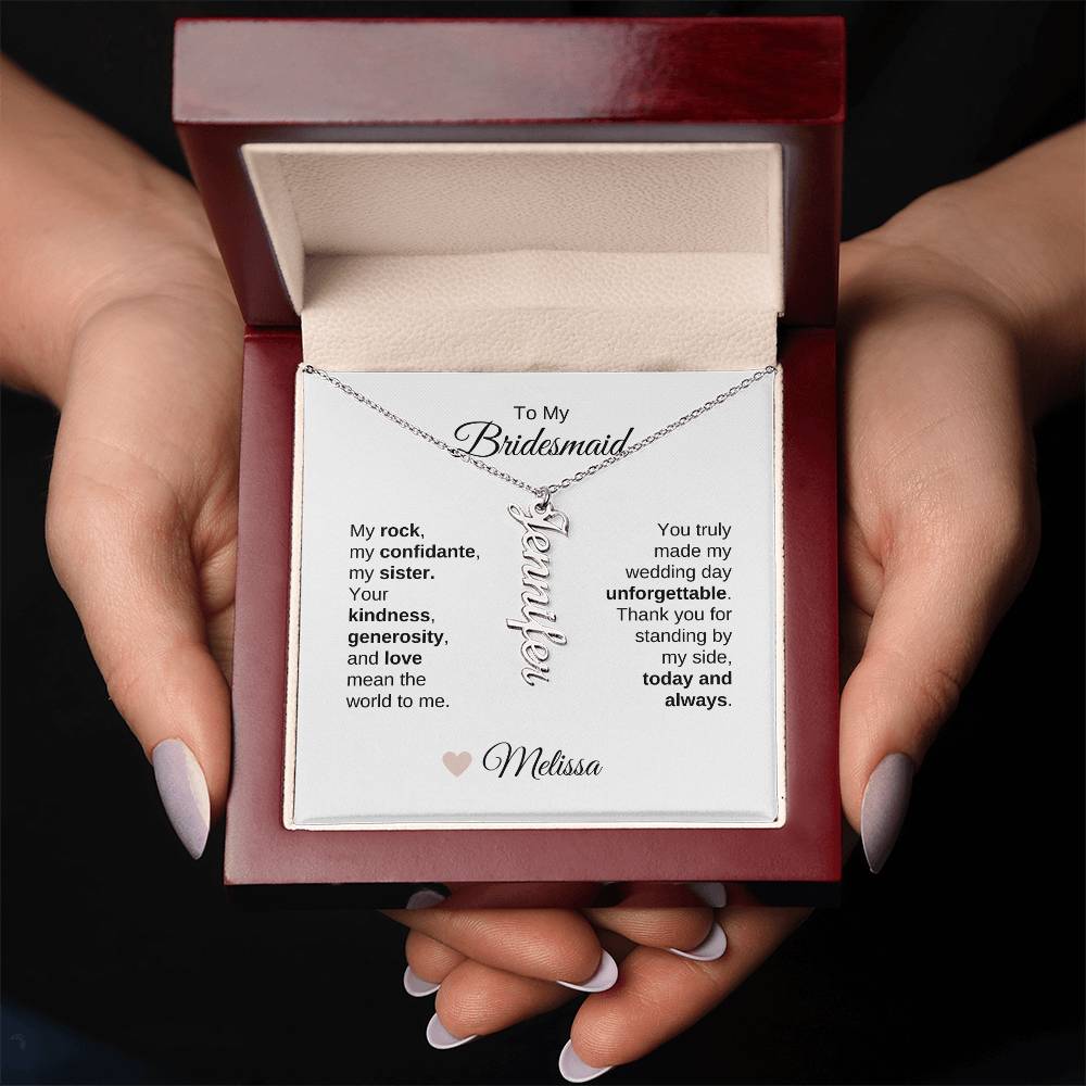 Bridesmaids Wedding Day Gifts Bridal Party Gifts Custom Name Vertical Necklace