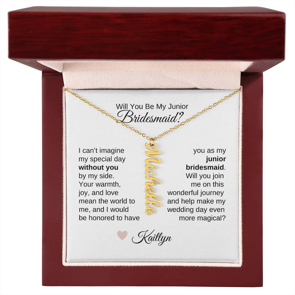 Junior Bridesmaid Proposal Gift, Vertical Name Necklace, Jr Bridesmaid Gift