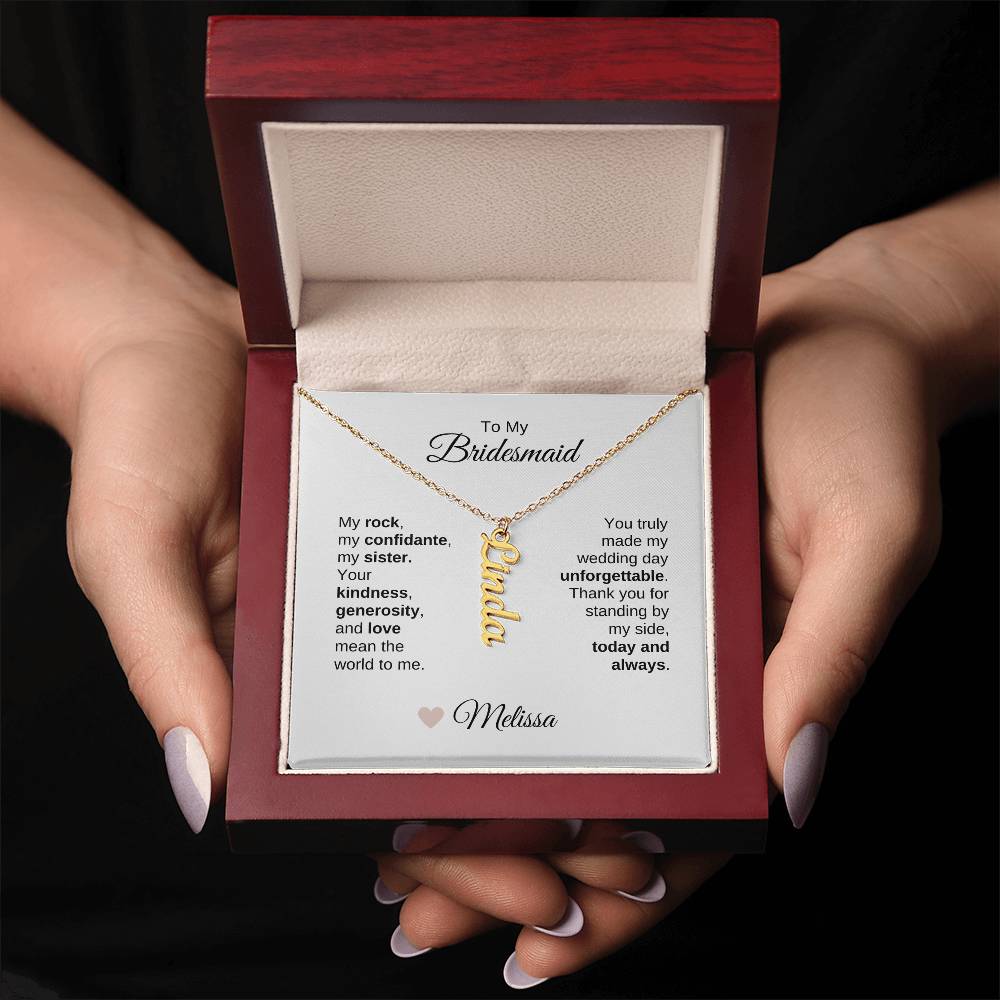 Bridesmaids Wedding Day Gifts Bridal Party Gifts Custom Name Vertical Necklace