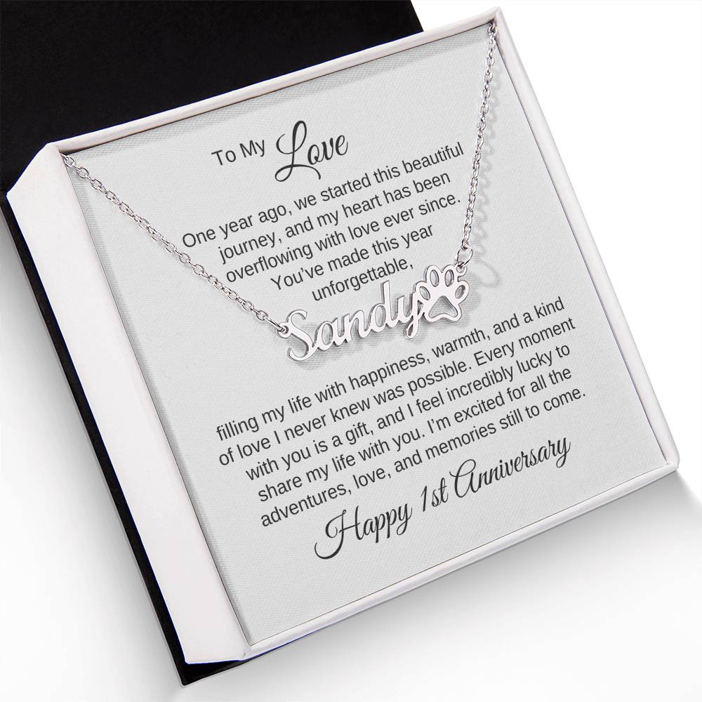 One Year Anniversary Gift for Her One Year Anniversary, Pawprint Name Necklace