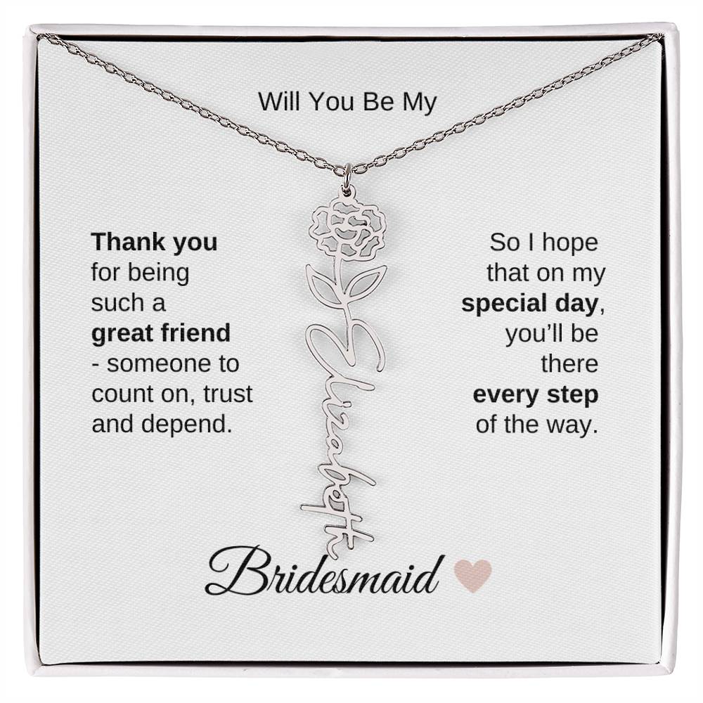 Will You Be My Bridesmaid Proposal Gift Birth Flower Custom Name Necklace