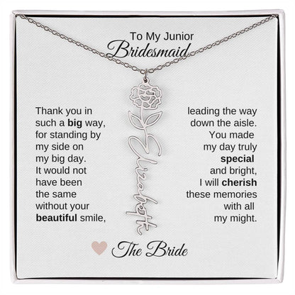 Junior Bridesmaid Gifts Wedding Bridal Party Gifts Birth Flower Custom Name - MKT Custom Jewelry