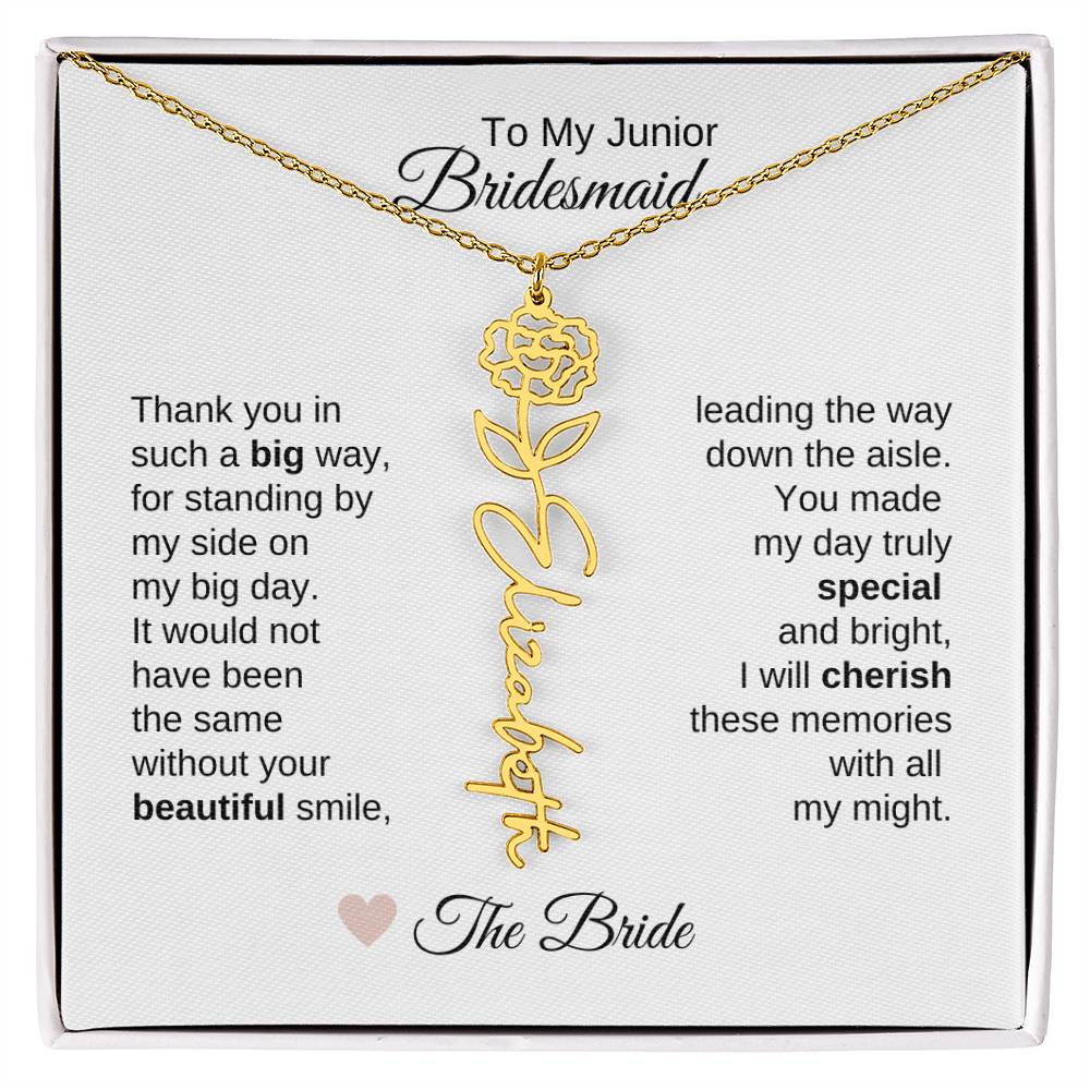 Junior Bridesmaid Gifts Wedding Bridal Party Gifts Birth Flower Custom Name - MKT Custom Jewelry