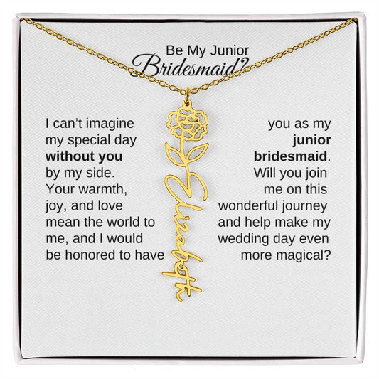 Junior Bridesmaid Proposal Gift, Flower Name Necklace, Jr Bridesmaid Gift