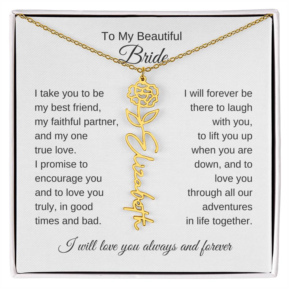 To My Beautiful Bride Gift To Bride From Groom Wedding Gift Flower Name Necklace