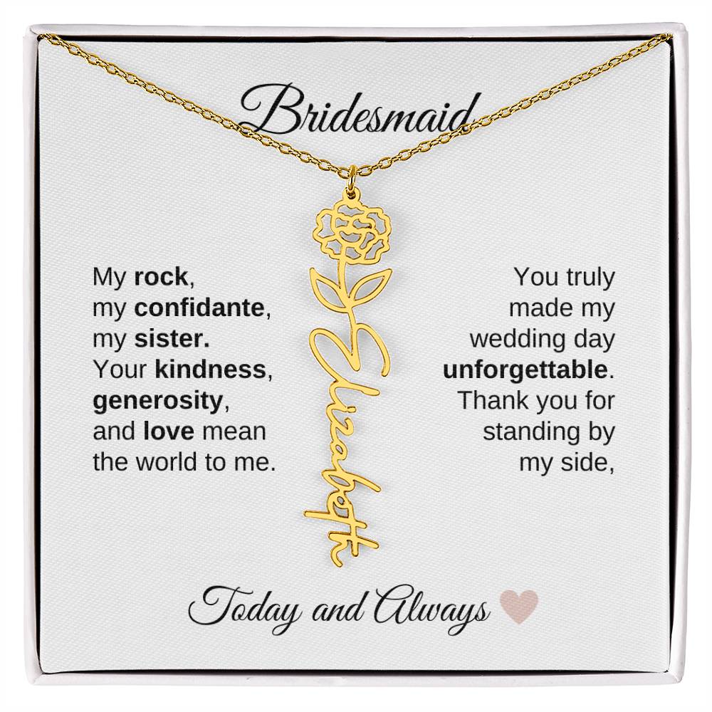 Bridesmaids Wedding Day Gifts Bridal Party Gifts Birth Flower Custom Name Necklace